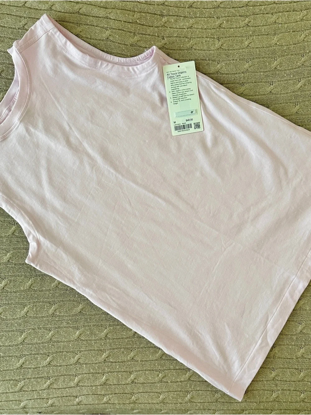 NWT Lululemon All Yours Organic Cotton Tank, Pink Organza, Medium